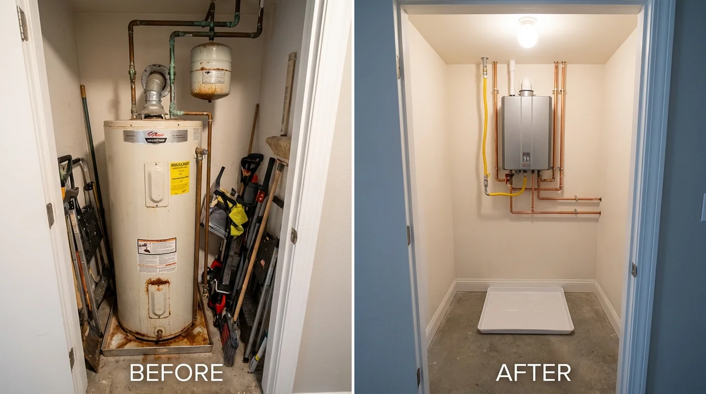Tank water heater versus wall-mounted tankless unit comparison for Atlantic Beach, NC homeowners